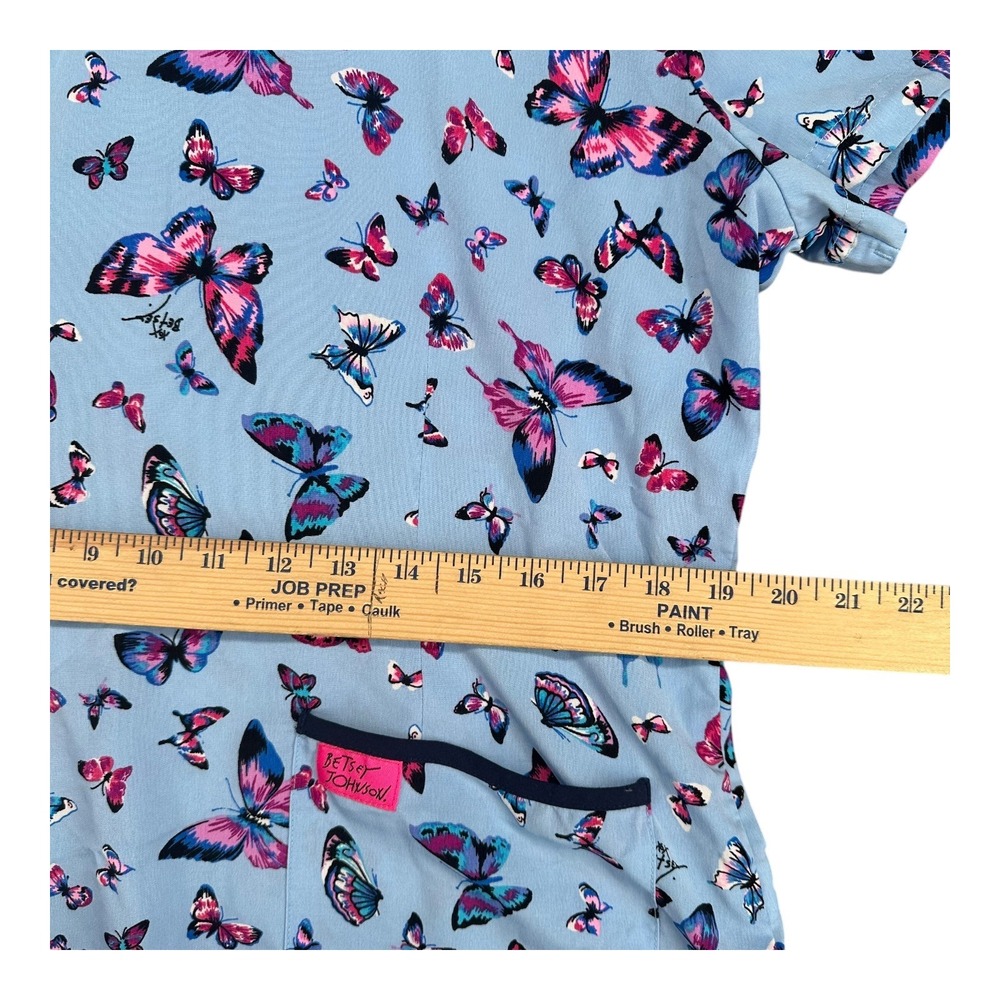 Betsey Johnson Light Blue Butterfly Print Short Sleeve Top - Picture 8 of 14